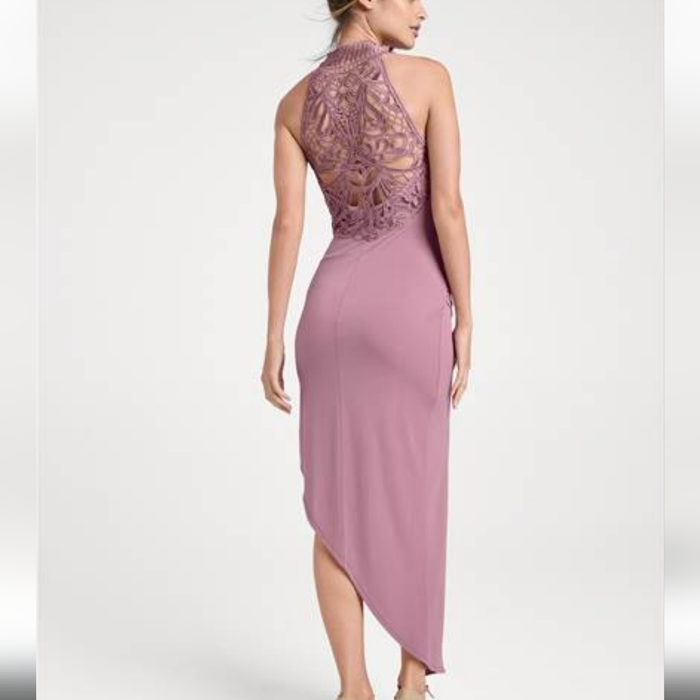 VENUS Dusty Rose Lace-Back Asymmetric Hem Dress